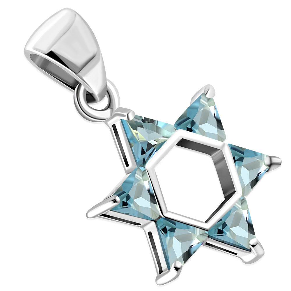 925 Sterling Silver Jewish Star of David Pink CZ Womens Girls Pendant Necklace