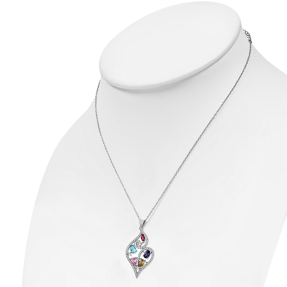 925 Sterling Silver White Clear Multicolor CZ Bright Holiday Pendant Necklace