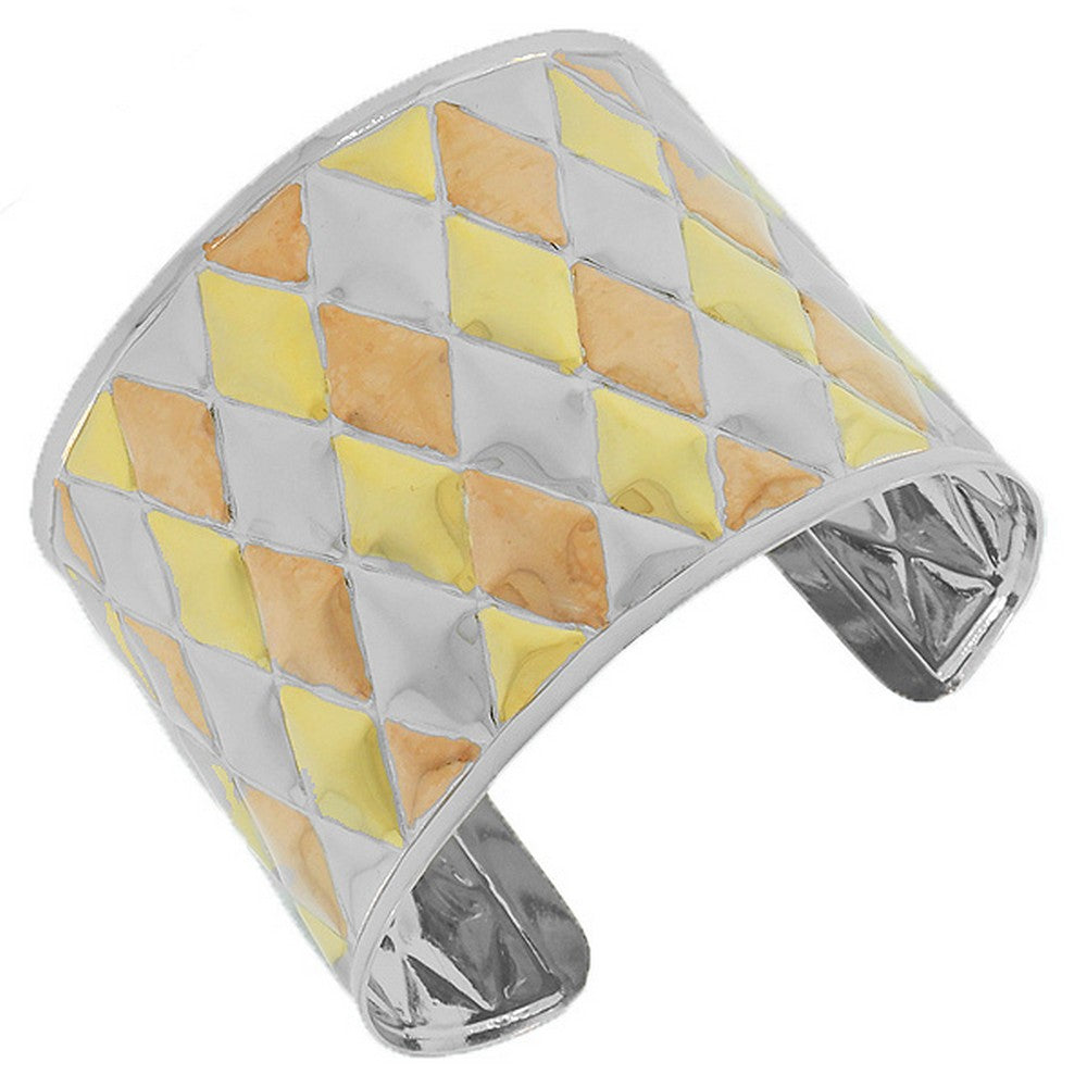 Stainless Steel Multi-Tone Retro Design Open End Wide Cuff Bangle Bracelet
