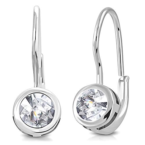 925 Sterling Silver Clear Bezel-Set CZ Lever Back Earrings