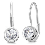 925 Sterling Silver Clear Bezel-Set CZ Lever Back Earrings