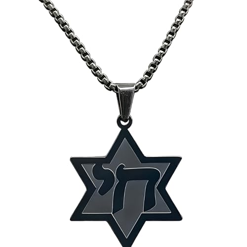Star of David “Chai” Pendant Necklace with 23.6" Chain – Stainless Steel, Gold-Tone, or Black-Tone Judaica Necklace for Men & Women