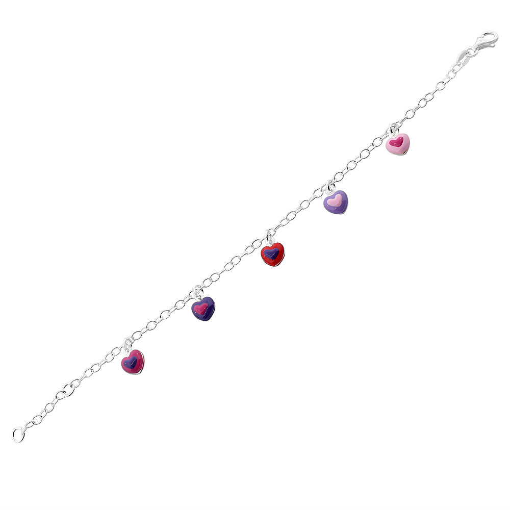 925 Sterling Silver Multicolor Enamel Love Heart Womens Girls Link Chain Bracelet