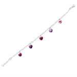 925 Sterling Silver Multicolor Enamel Love Heart Womens Girls Link Chain Bracelet