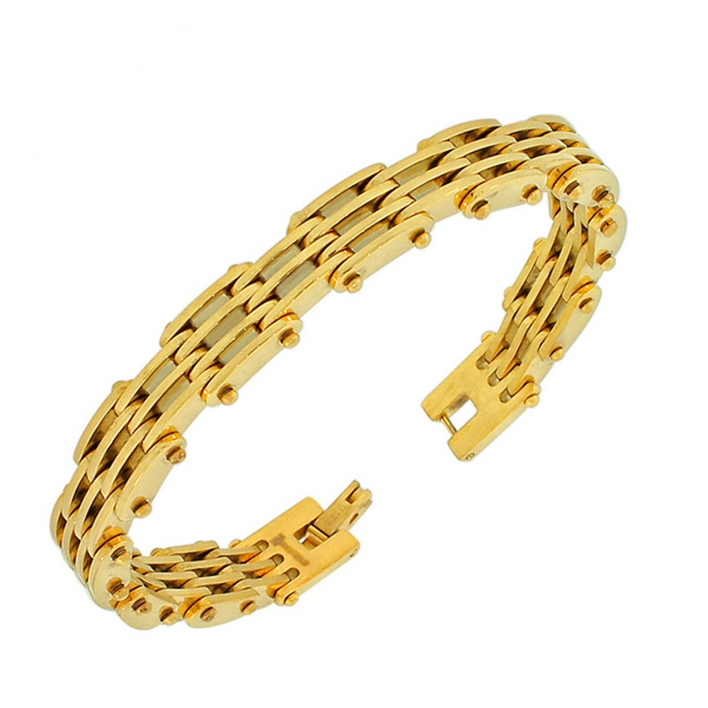 Stainless Steel Yellow Gold-Tone Link Chain Men's Bracelet