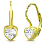 925 Sterling Silver Hoop Dangle Love Heart CZ Earrings, 0.7"