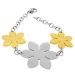 Stainless Steel Two-Tone Links Chain Flowers Floral Bracelet