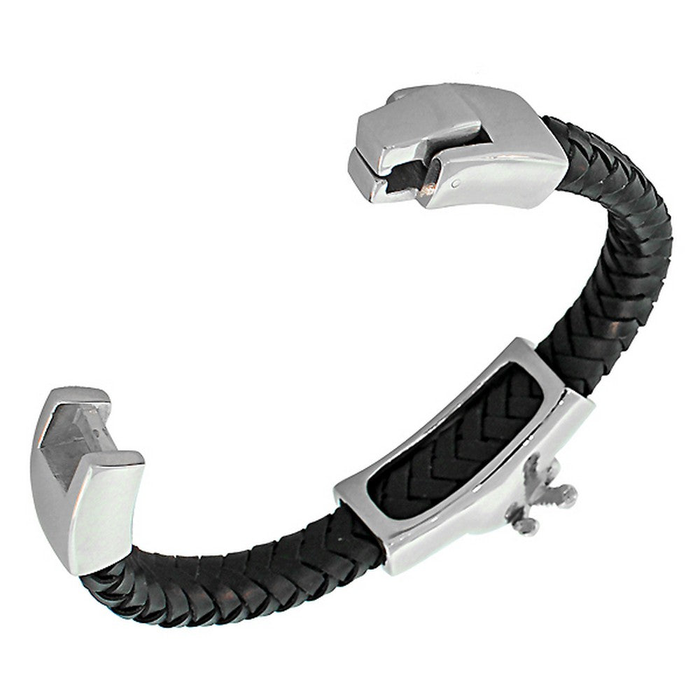 Stainless Steel Leather Skull Knife Rose Men's Bracelet