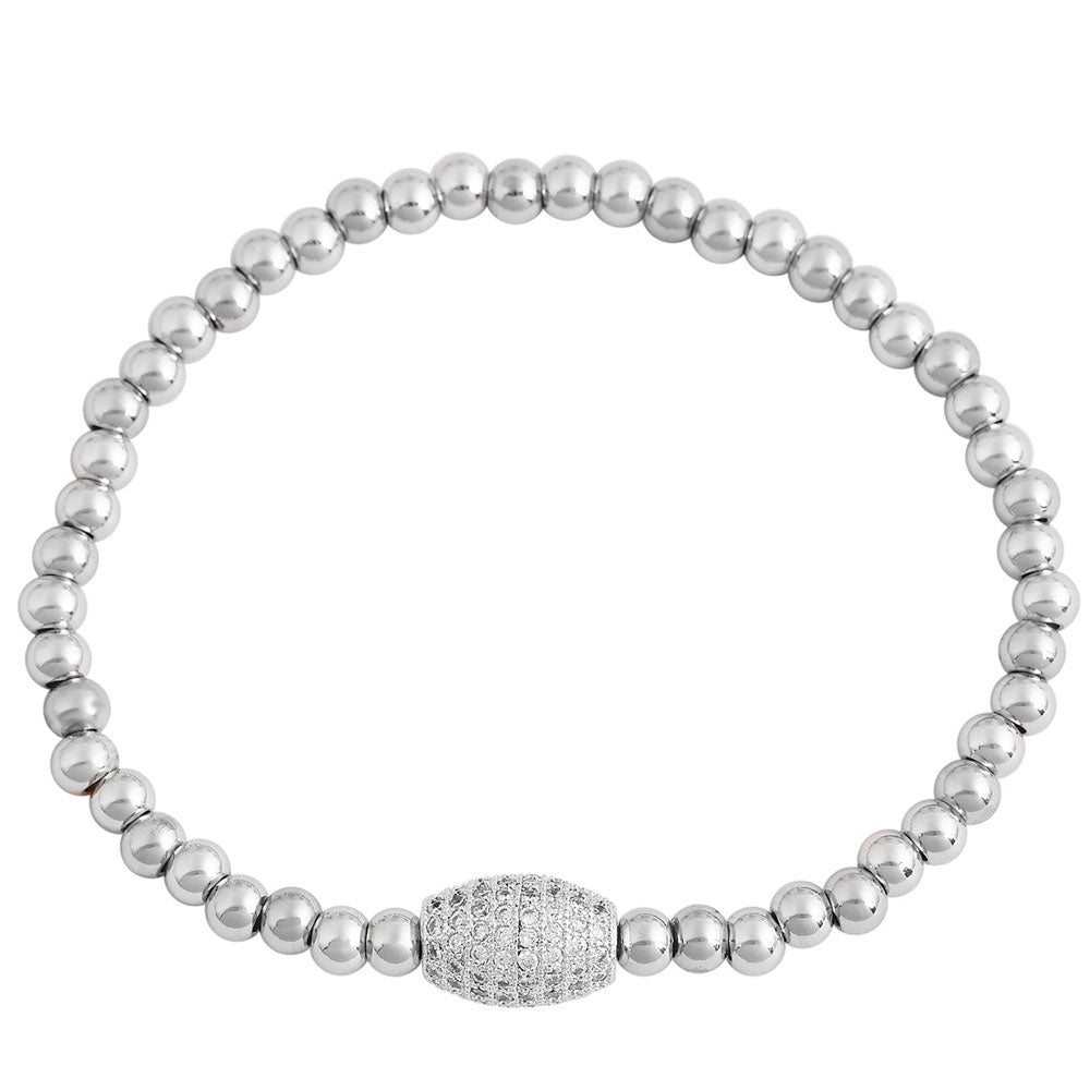 My Daily Styles Stainless Steel Beaded Stretch Bracelet with Crystal Accent Barrel, Elastic Band