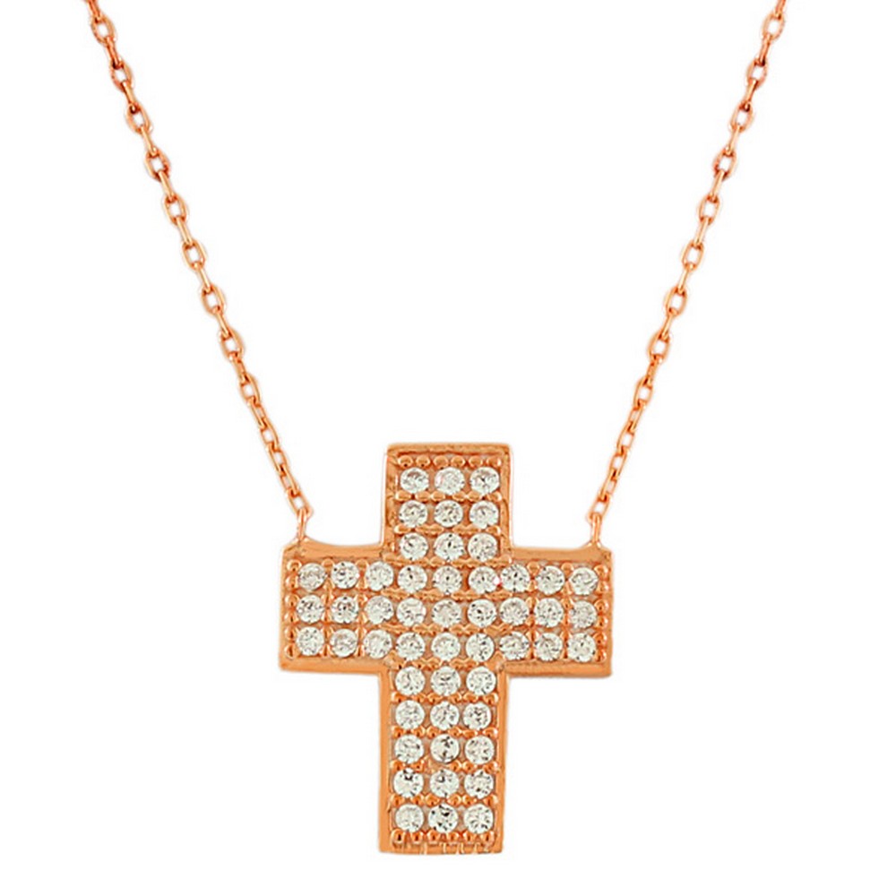 925 Sterling Silver Womens Religious Latin Cross White CZ Pendant Necklace