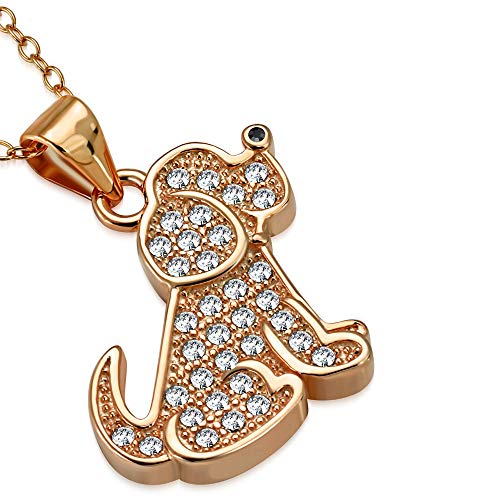 925 Sterling Silver White Clear CZ Puppy Dog Animal Pendant Necklace