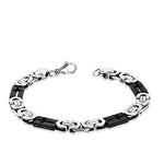 Stainless Steel Silver-Tone Black Religious Cross Men's Bracelet, 9"