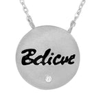 925 Sterling Silver Believe Charm Round White CZ Pendant Necklace