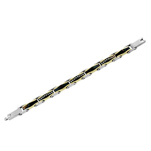 Stainless Steel Black Yellow Gold-Tone Silver-Tone CZ Link Mens Bracelet