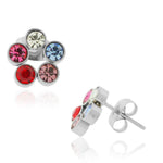 Stainless Steel Multicolor CZ Floral Flowers Stud Earrings