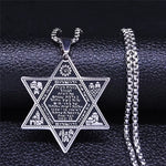 My Daily Styles Large Star of David Necklace with Hebrew Home Prayer, 24 inch Stainless Steel Chain, 1.57 inch Pendant