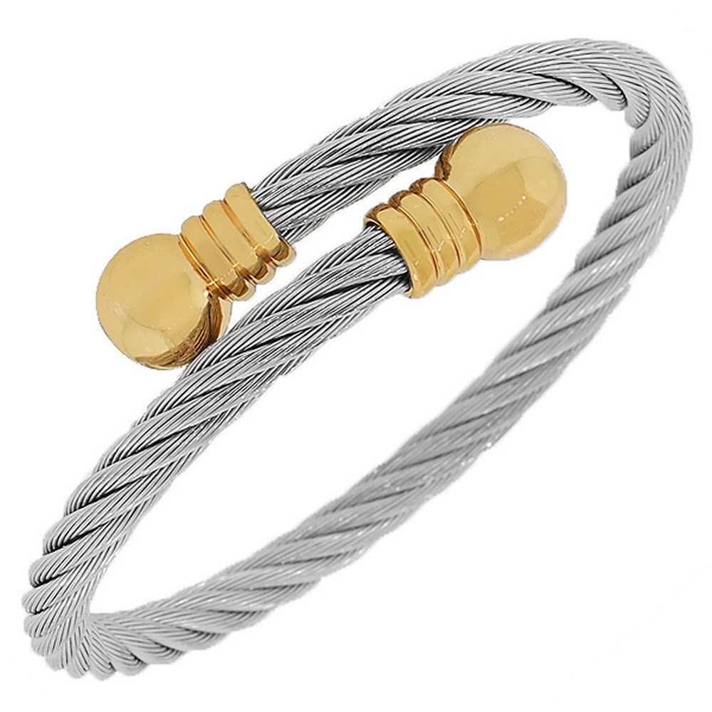 Fashion Alloy Two-Tone Twisted Cable Womens Open End Bangle Bracelet