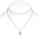 Stainless Steel Silver-Tone Bead Ball White CZ Pendant Necklace