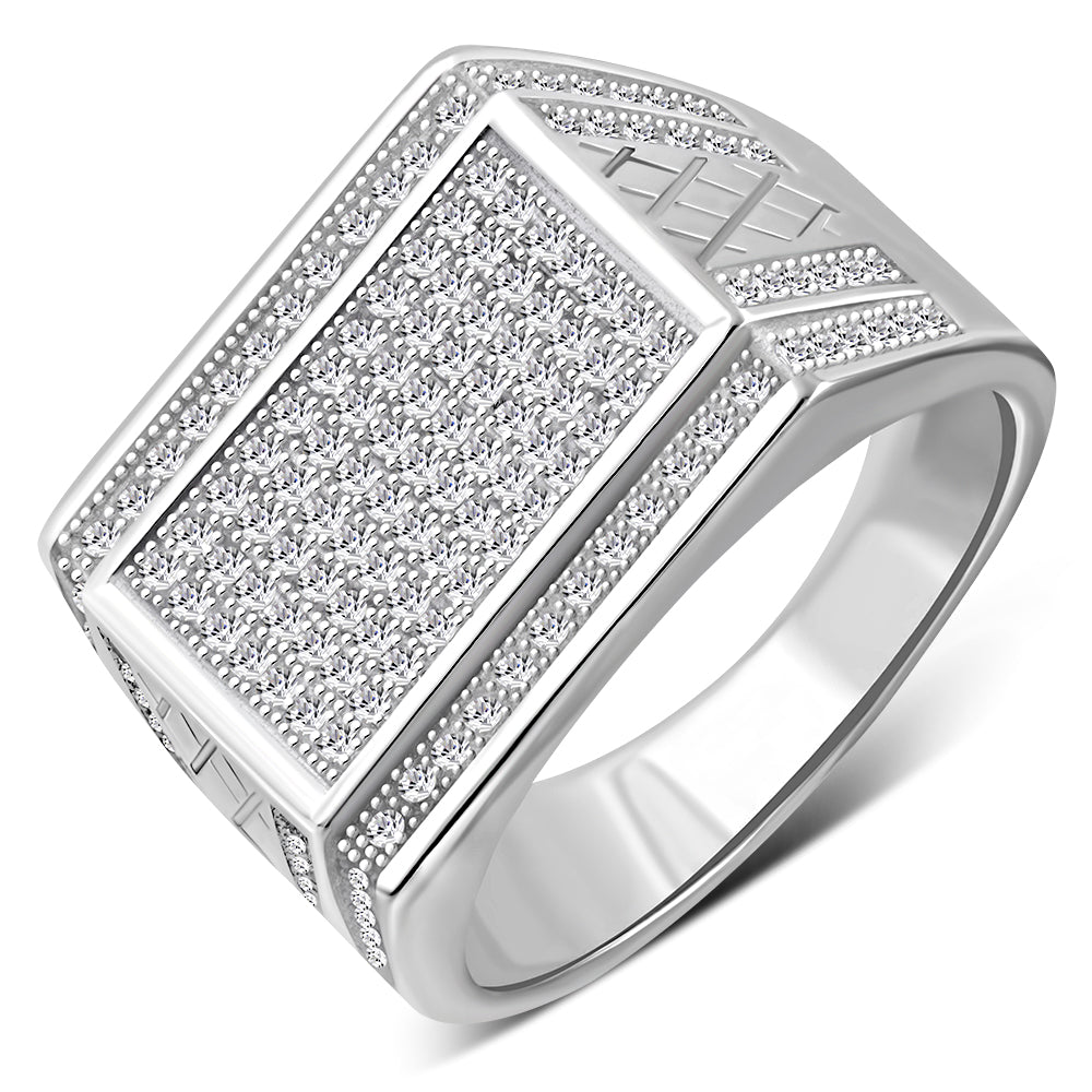 Men's 925 Sterling Silver Cocktail Statement Ring Cubic Zirconia