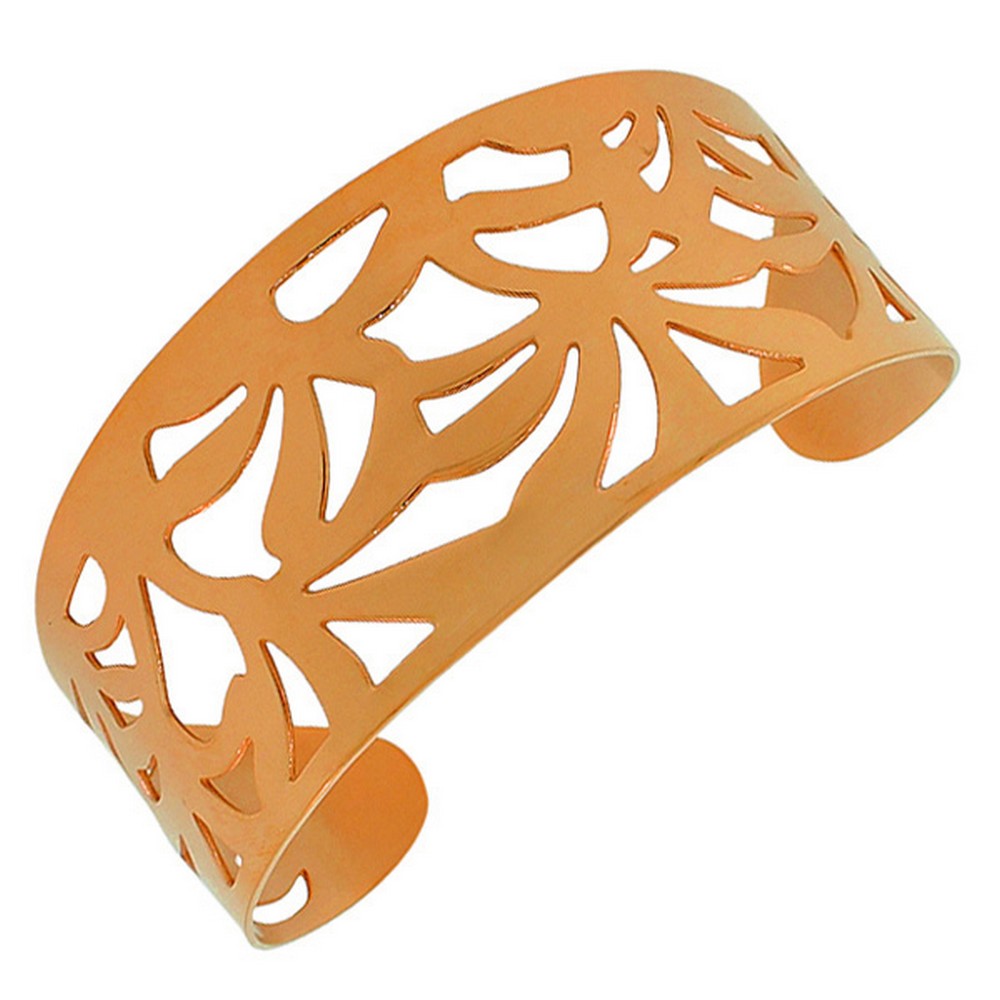 Stainless Steel Rose Gold-Tone Cut-Out Design Wide Open End Cuff Bangle Bracelet
