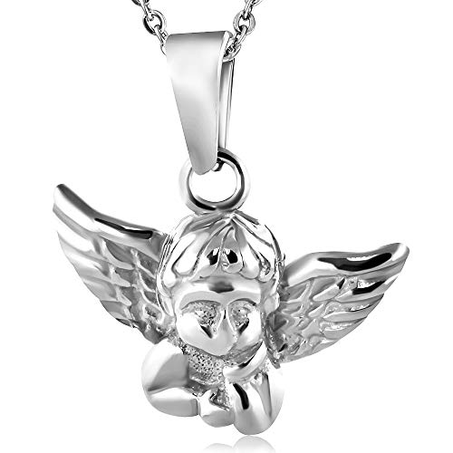 Small Stainless Steel Yellow Gold Angel Pendant Necklace