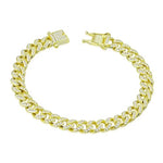 Men's 925 Sterling Silver Yellow Gold Tone CZ Cuban Link 8mm Bracelet
