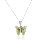 925 Sterling Silver 3D Enamel Glitter Butterfly Charm Pendant Necklace, 18"