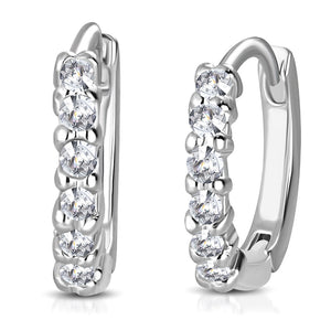 925 Sterling Silver White Clear CZ Hoop Huggie Earrings 0.50"