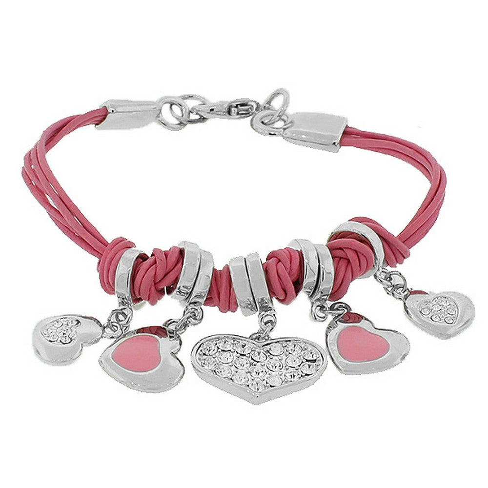 Fashion Pink Love Hearts Charms White CZ Bracelet