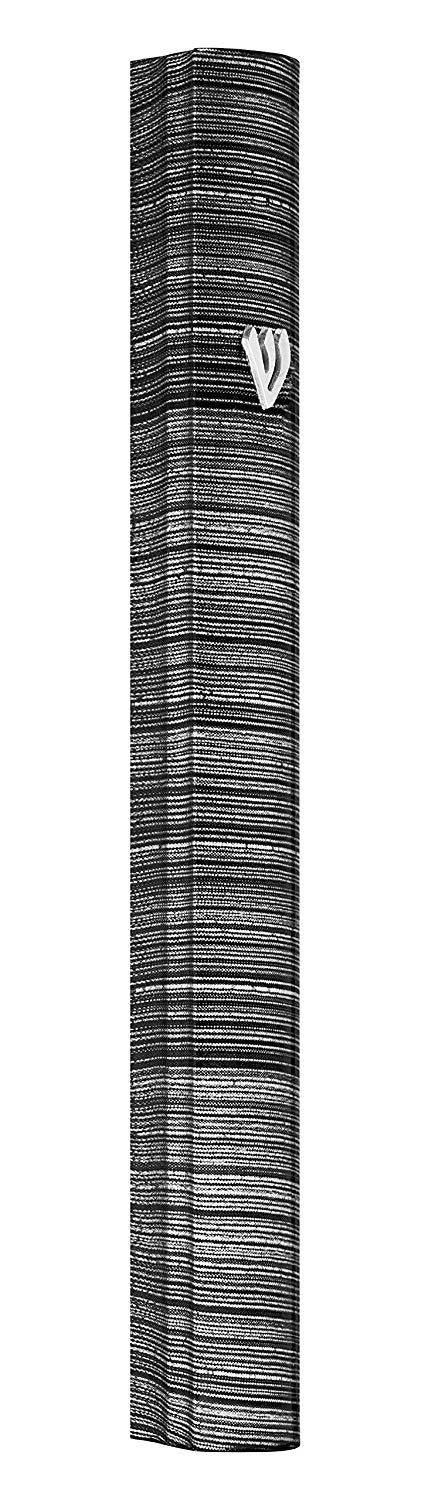 Black Aluminum Silver-Tone Gray Stripes Classic Mezuzah Case, 5" Made in Israel
