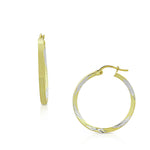 925 Sterling Silver Two-Tone Floral Design Round Hoop Earrings, 0.95"
