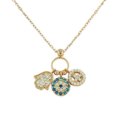 925 Sterling Silver Hamsa Evil Eye Peace Flower Chain Pendant Necklace