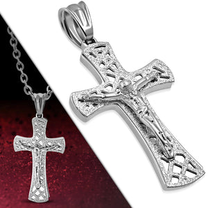 Stainless Steel Silver-Tone Jesus Cross Crucifix Pendant Necklace