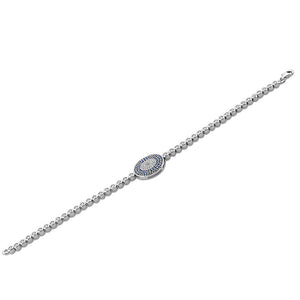 925 Sterling Silver White Blue Bezel-Set CZ Evil Eye Womens Tennis-Bracelet