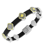 Fashion Alloy Black Leather Two-Tone Wristband Wrap Bracelet