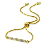 Stainless Steel Clear CZ Bar Adjustable Chain Bracelet, 9"