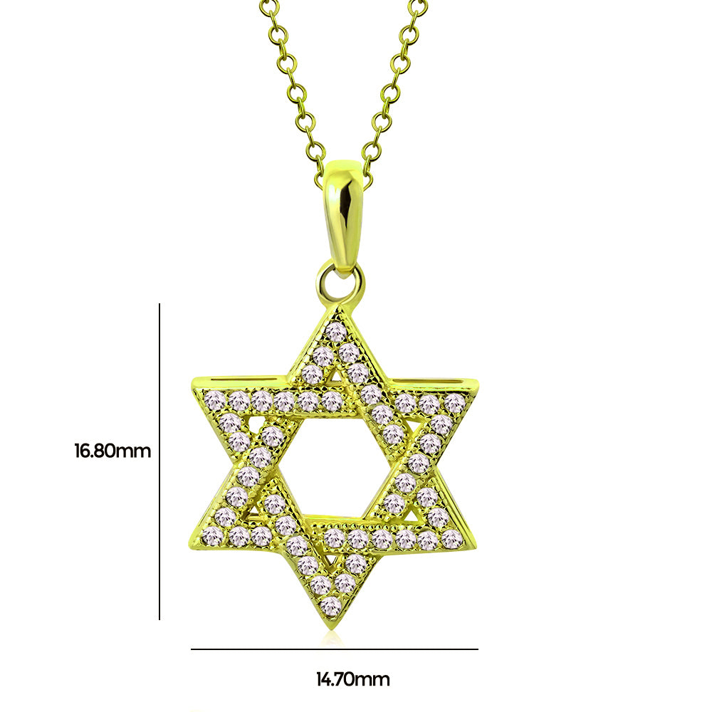 Gold Star of David Pendant Necklace in Sterling Silver