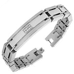 Stainless Steel Silver-Tone Link Chain White Round CZ Mens Bracelet