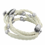 Fashion Alloy White Faux PU Leather Rose Gold-ToneBlack Stones Heart Multi-Row Layer Bracelet