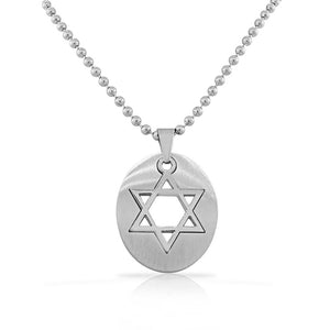 Stainless Steel Silver-Tone Religious Jewish Star of David Pendant Necklace
