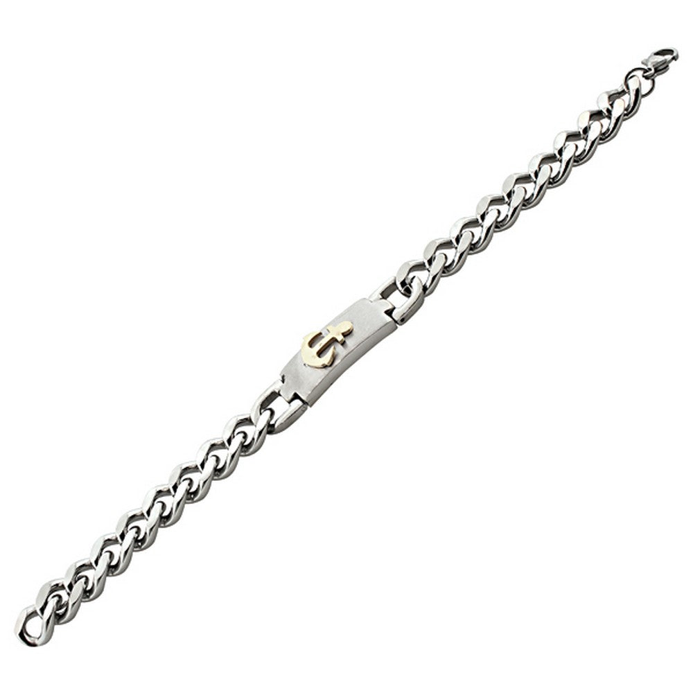 Stainless Steel Two-Tone Anchor Men's Classic Link Cuban Chain Bracelet