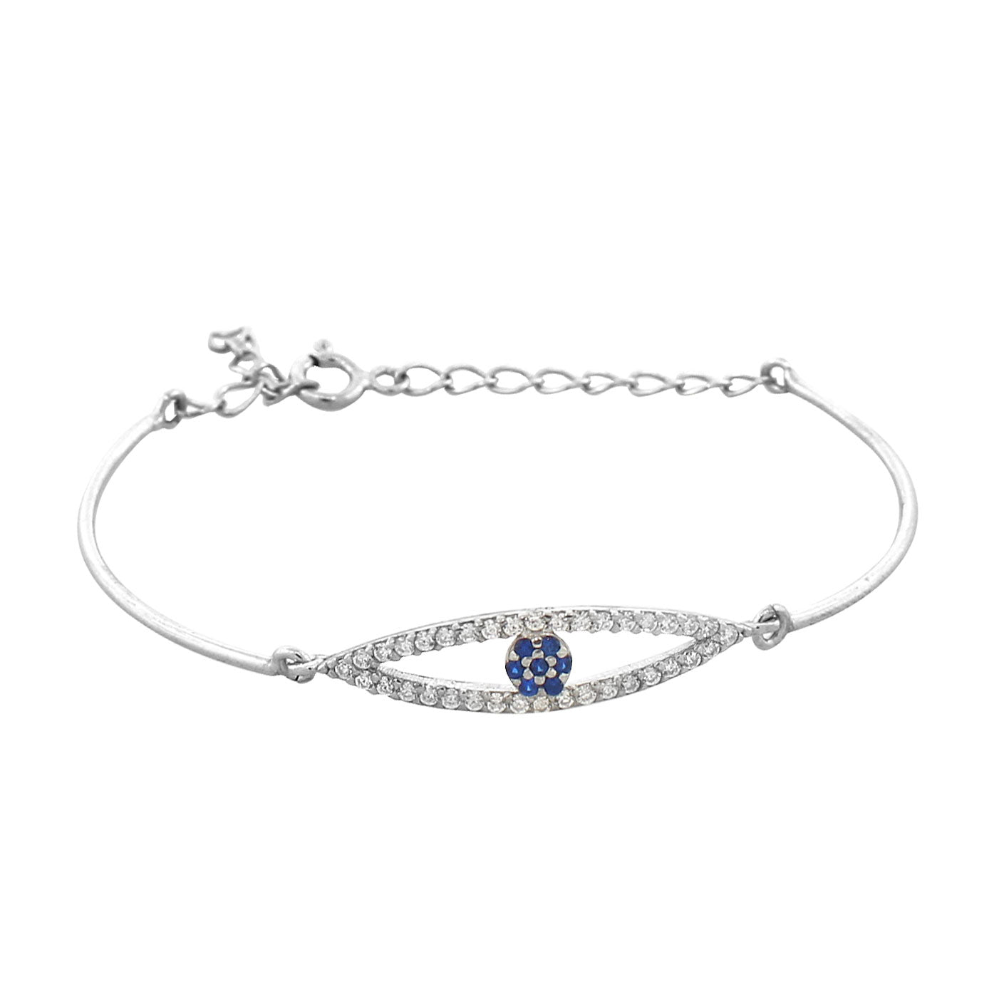 Sterling Silver White Blue Evil Eye Protection Link Chain Bracelet