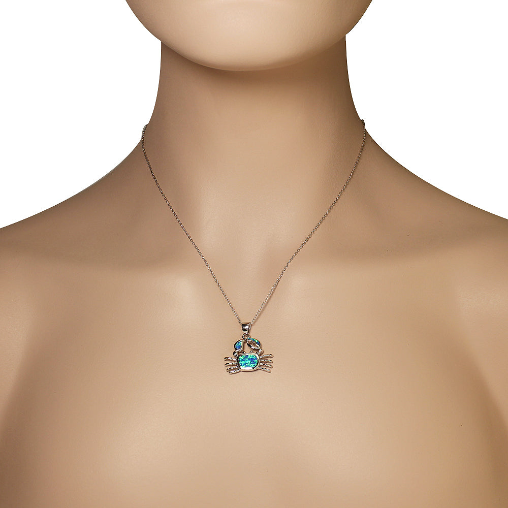 Inlay Opal Crab Necklace Pendant Sterling Silver