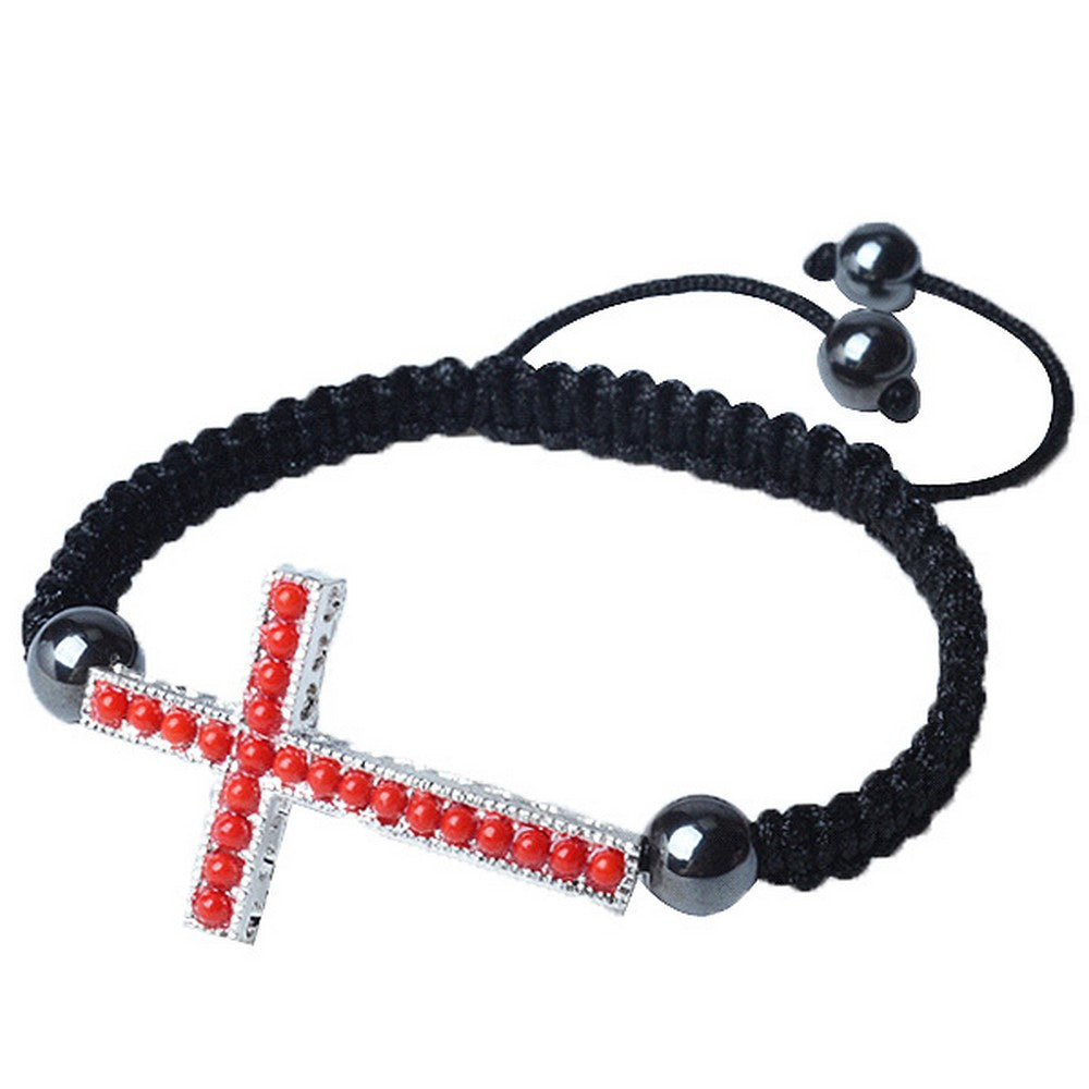 Cross Red Beaded Adjustable Macrame Bracelet