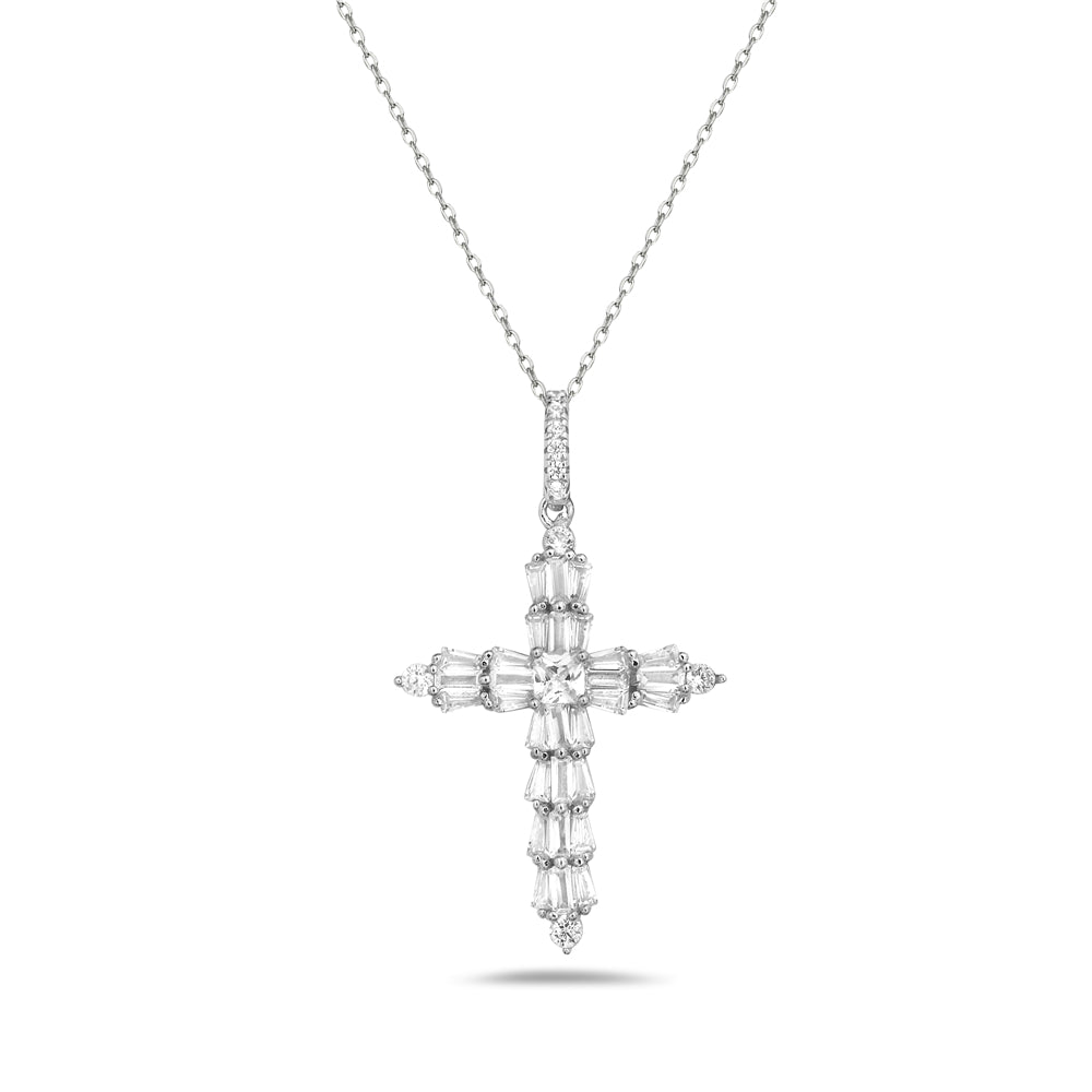 My Daily Styles 925 Sterling Silver Womens or Girls Cubic Zirconia Cross Pendant Necklace And Adjustable Chain 16"-18"