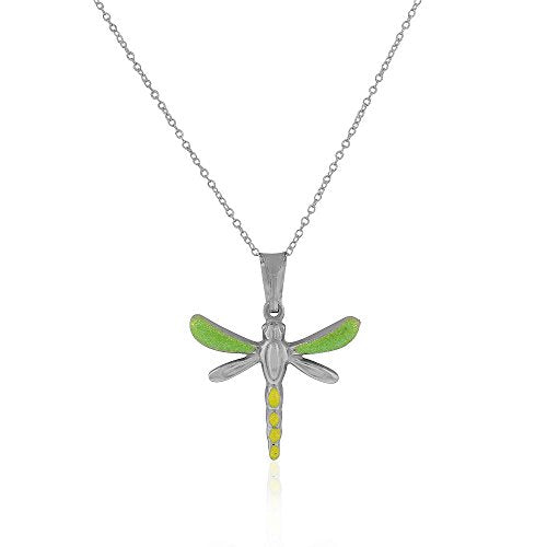 925 Sterling Silver 3D Orange White Enamel Glitter Dragonfly Charm Pendant Necklace