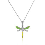 925 Sterling Silver 3D Orange White Enamel Glitter Dragonfly Charm Pendant Necklace