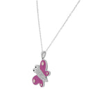 925 Sterling Silver Pink Enamel White Clear CZ Butterfly Pendant Necklace