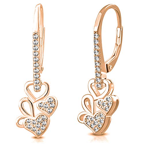 925 Sterling Silver White Clear CZ Love Heart Drop Dangle Earrings, 1.15"