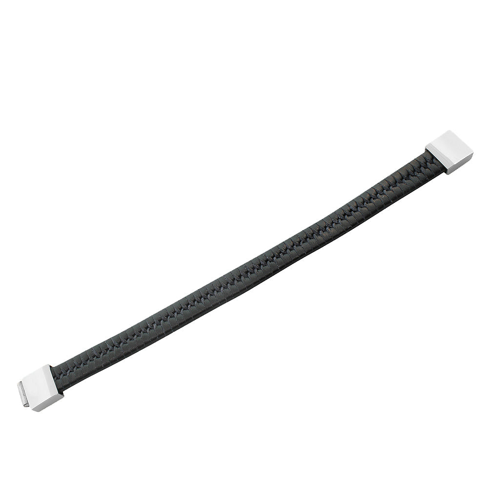 Stainless Steel Black Braided Leather Silver-Tone Mens Wristband Bracelet